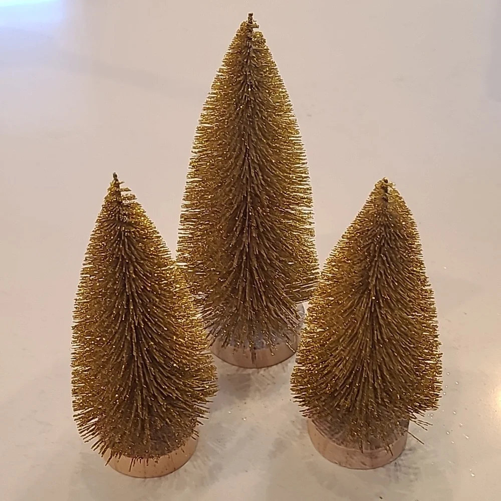 Pottery Barn Set Of 3 New Gold Bottlebrush Trees